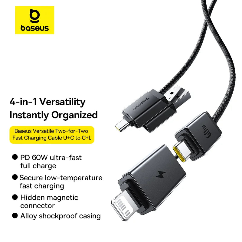 Baseus Versatile Two-for-Two Fast Charging Cable U+C to C+L 60W