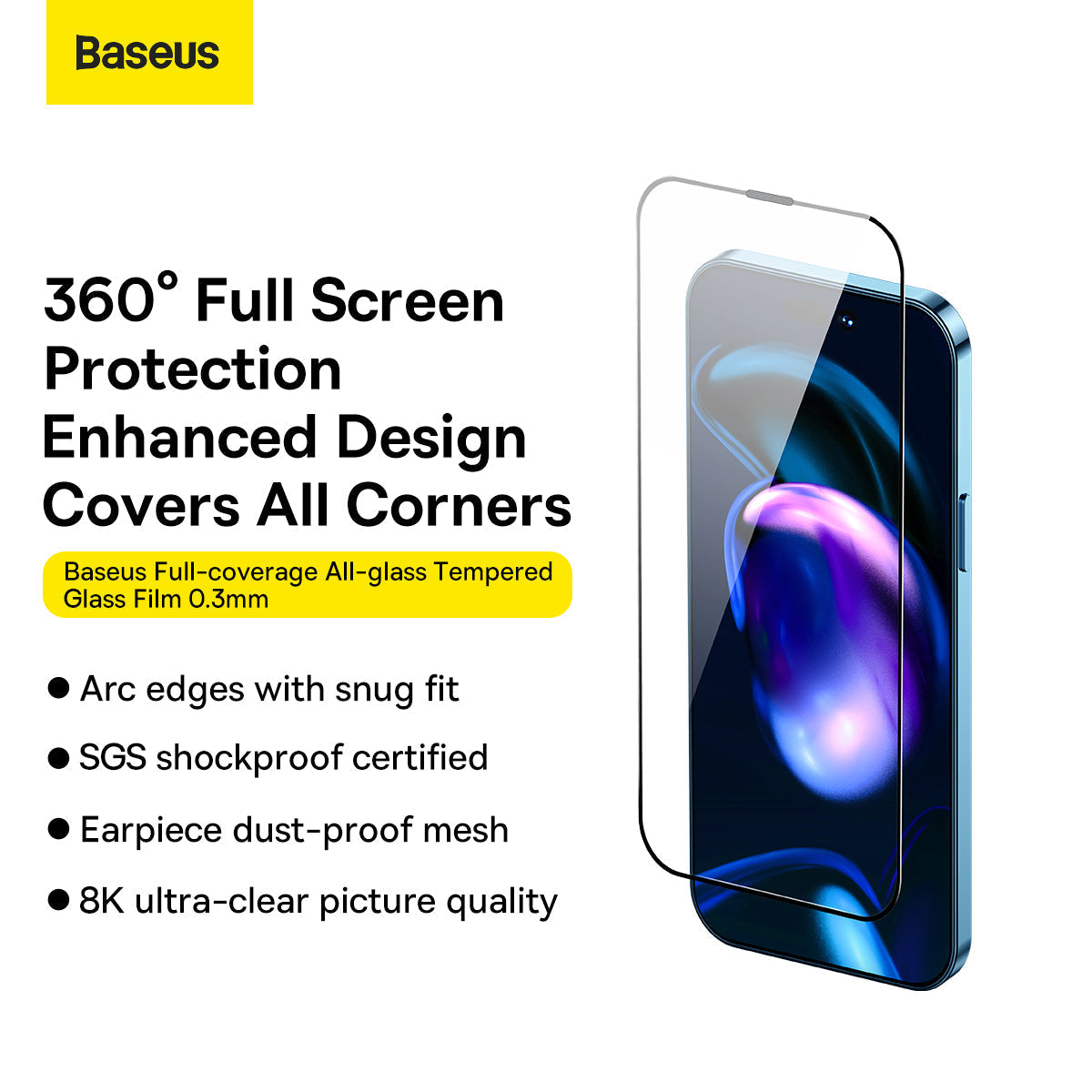 Baseus Full-coverage Tempered Glass 0.3mm (Cellular Dust-proof) For iPhone 14 Pro 6.1-inch 2022 Transparent For 1 Piece