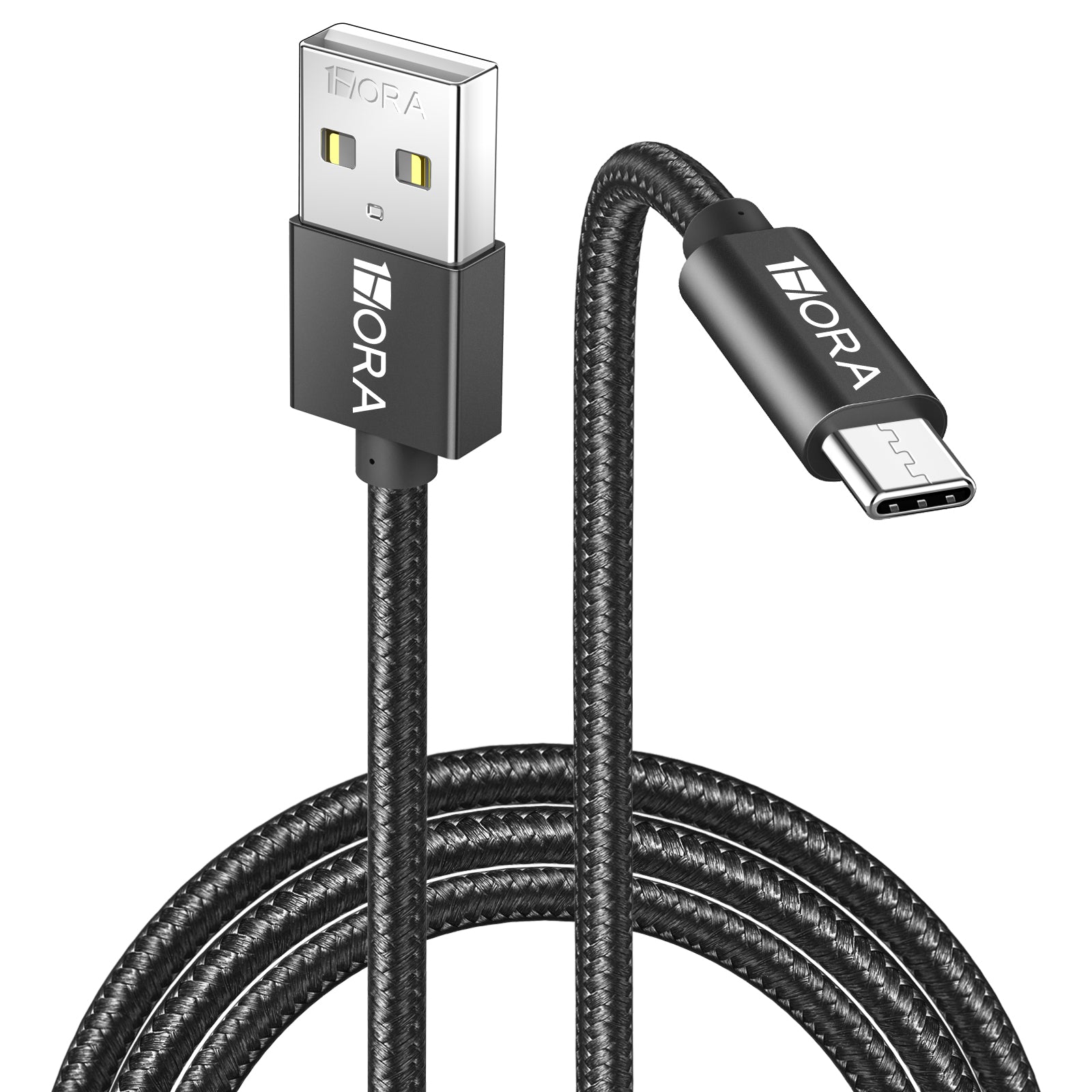 1HORA V8 Series 2.4A High Density Braided Data Cable USB to Type-C 1m Black (CAB249N-300)