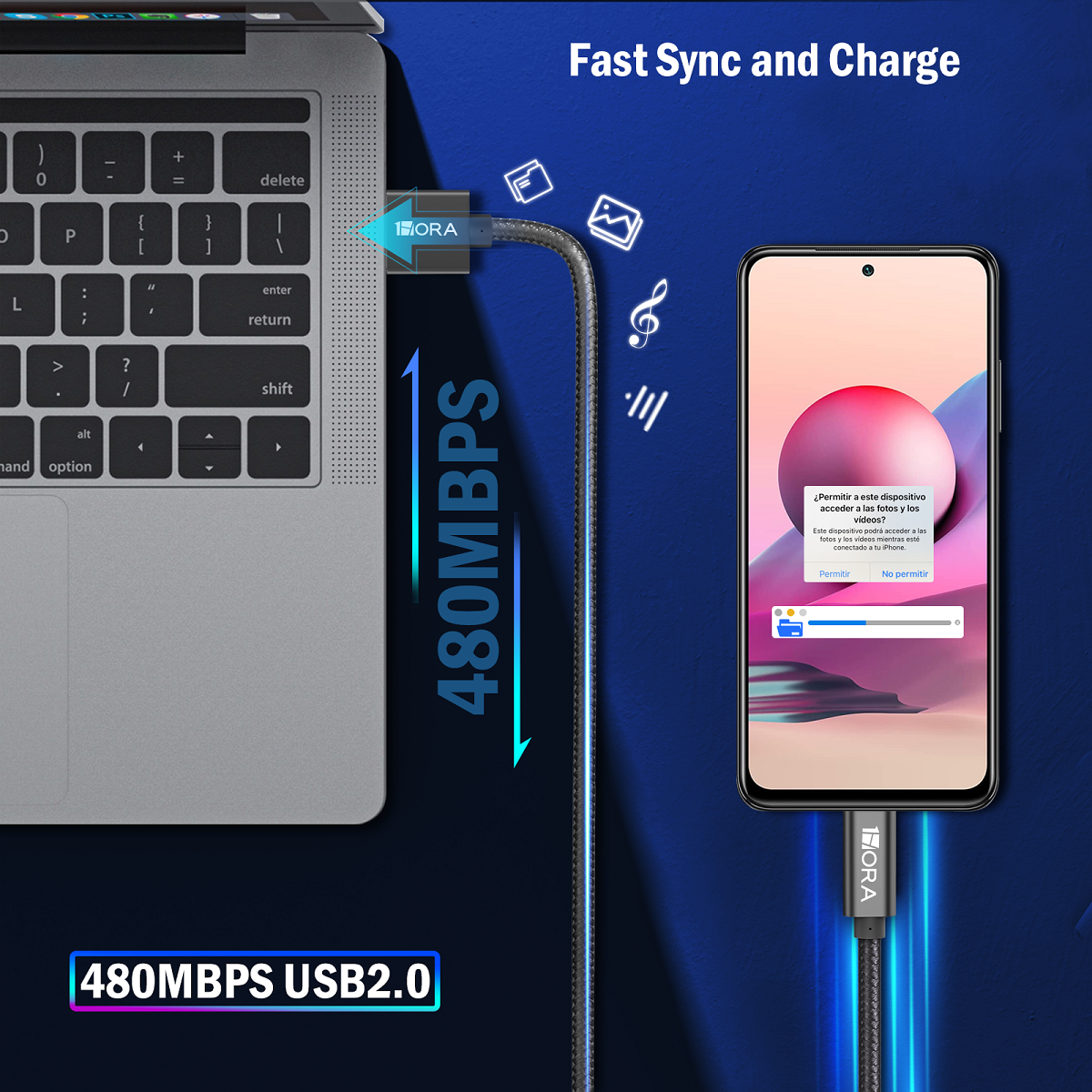 1HORA V8 Series 2.4A High Density Braided Data Cable USB to Type-C 1m Black (CAB249N-300)