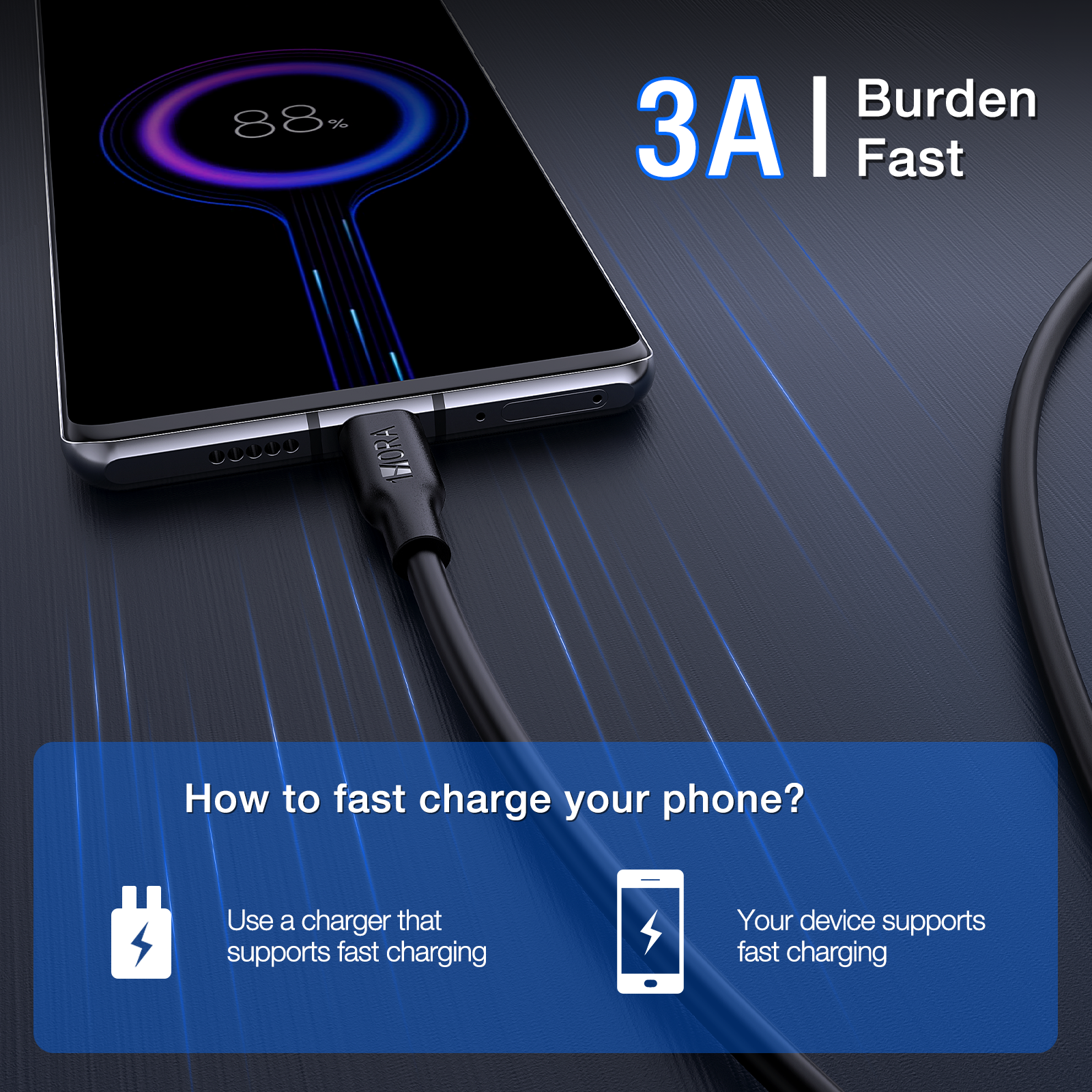 1HORA V8 Series /TYPE C to C 3A Cable1m Black (CAB252N-300)