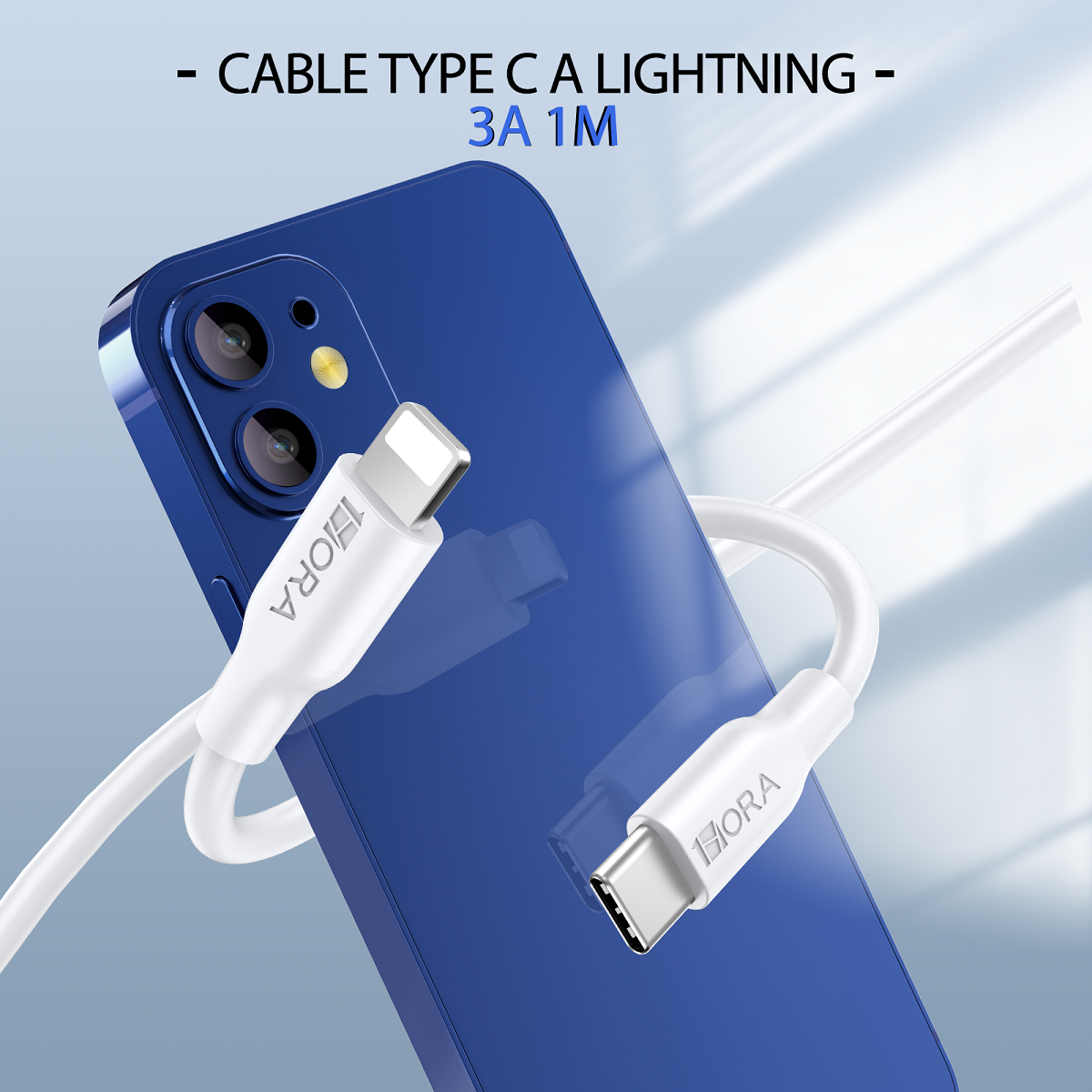 1HORA V8 Series /TYPE C to IP 3A Cable1m White (CAB258)