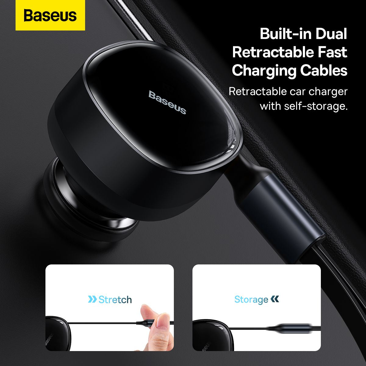 Baseus Car Charger Retractable 2-in-1 C+L 30W Black