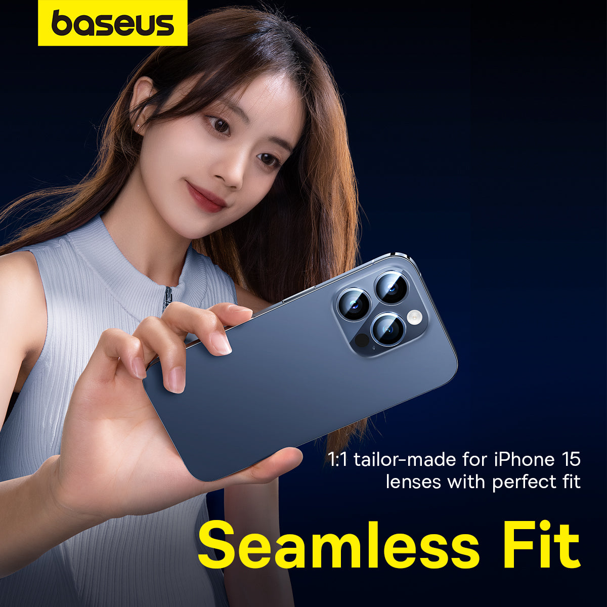 Baseus iPhone 15 Pro/15 Pro Max Corning Series HD Camera Lens Protector, Clear (Pack of 1 with cleaning kit)