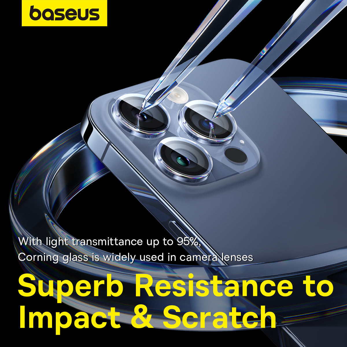 Baseus iPhone 15 Pro/15 Pro Max Corning Series HD Camera Lens Protector, Clear (Pack of 1 with cleaning kit)