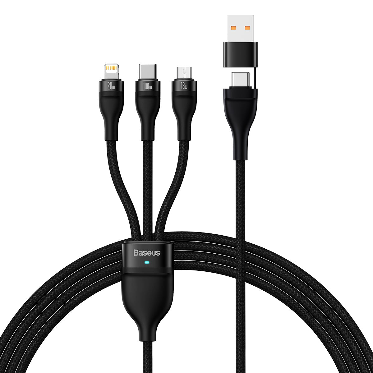 Baseus Flash Series Ⅱ Two for three Charging Cable U+C to M+L+C 100W Black