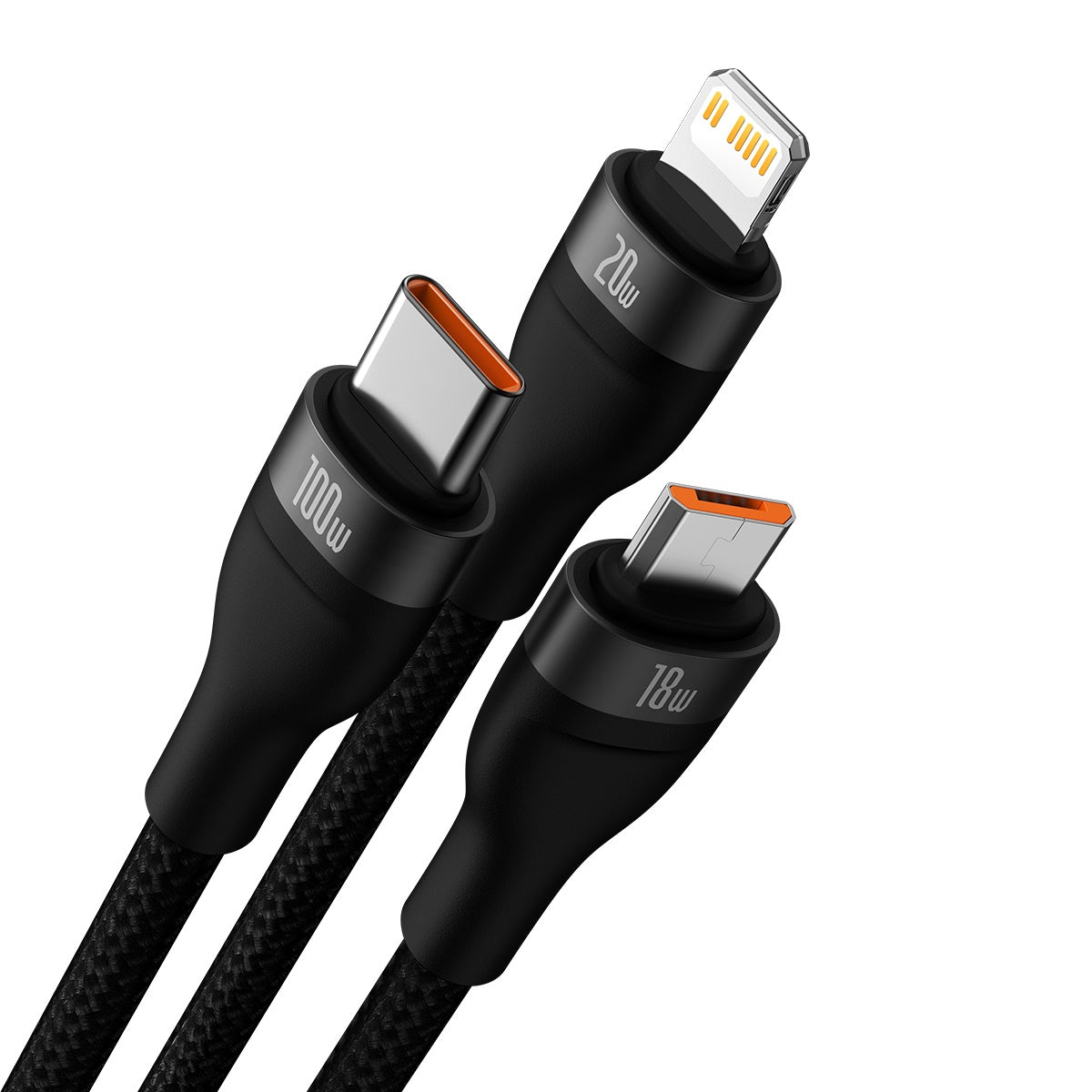 Baseus Flash Series Ⅱ Two for three Charging Cable U+C to M+L+C 100W Black