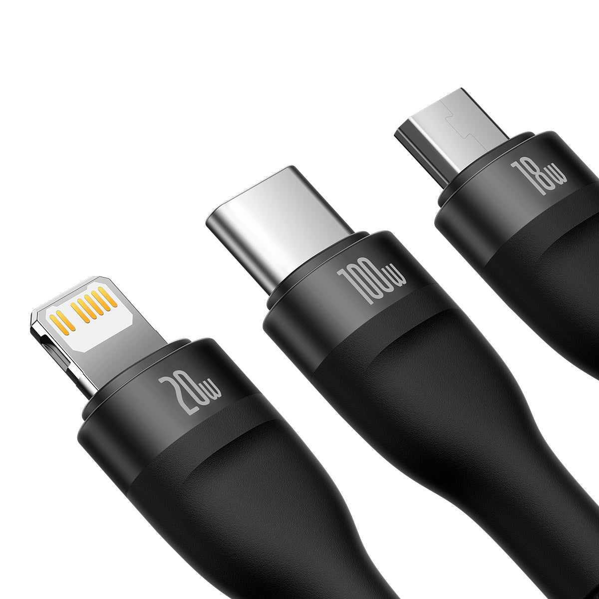 Baseus Flash Series Ⅱ Two for three Charging Cable U+C to M+L+C 100W Black