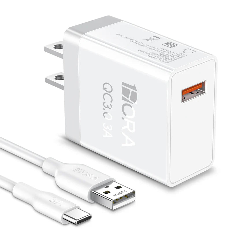 1HORA 1U Fast Charger 18W (US) +Typc-C cable Black/White (GAR092N)