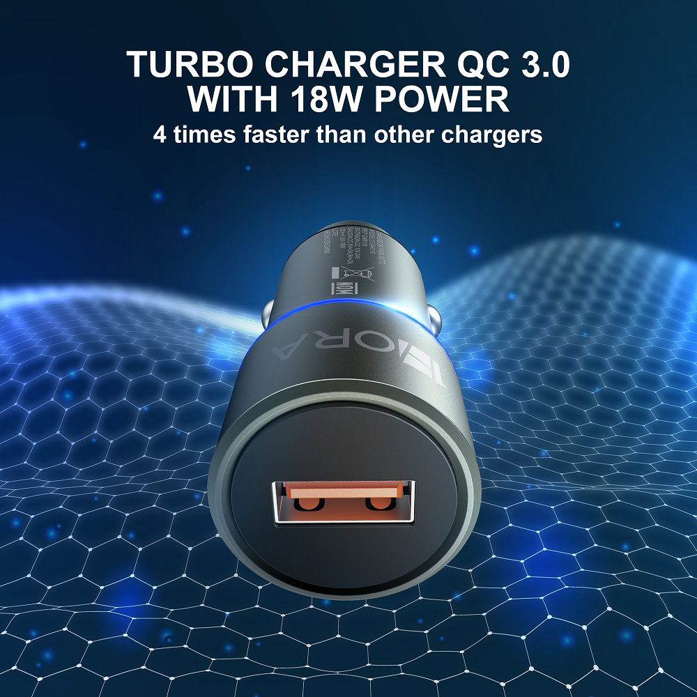 1HORA Circular Aluminium+ABS+PC U Safety Hammer Car Charger+USB-C cable set Black (GAR116)