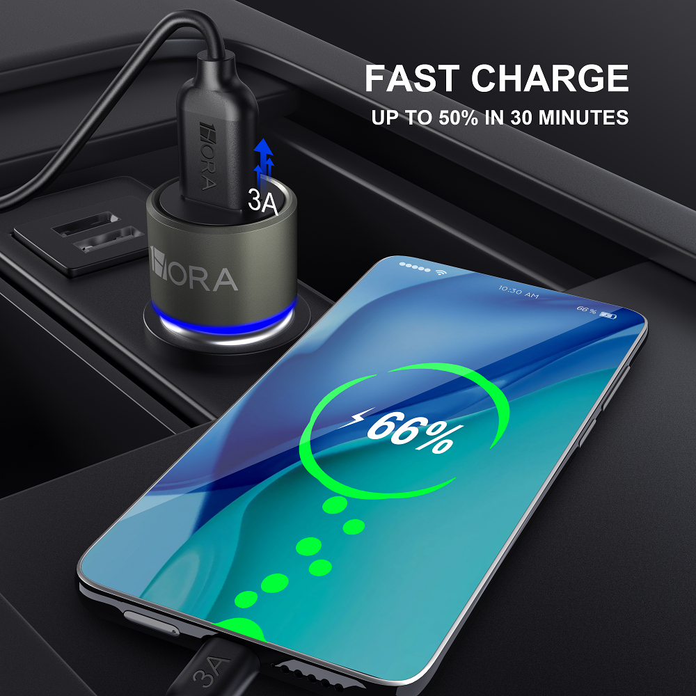 1HORA Circular Aluminium+ABS+PC U Safety Hammer Car Charger+USB-C cable set Black (GAR116)