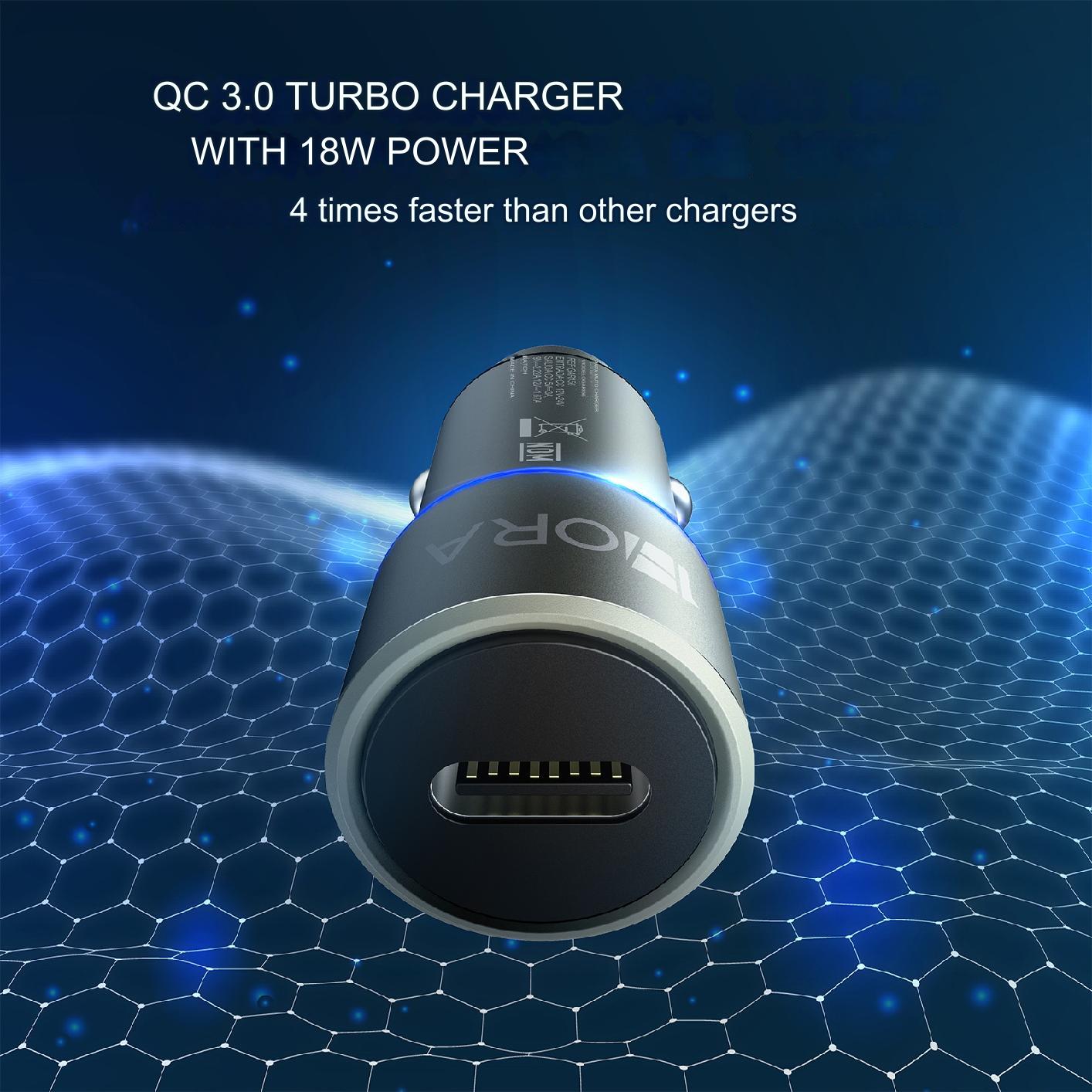 1HORA PD20W Circular Aluminium+ABS+PC C Port Car Charger+C TO C cable set Black (GAR156)