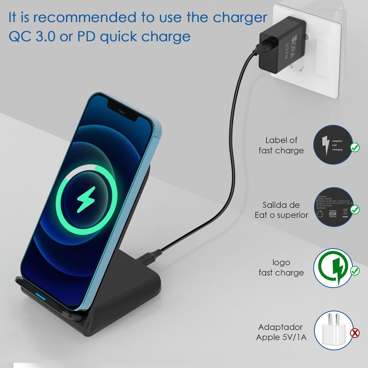 1HORA Stand Dual core Wireless Charger Black (GAR157)