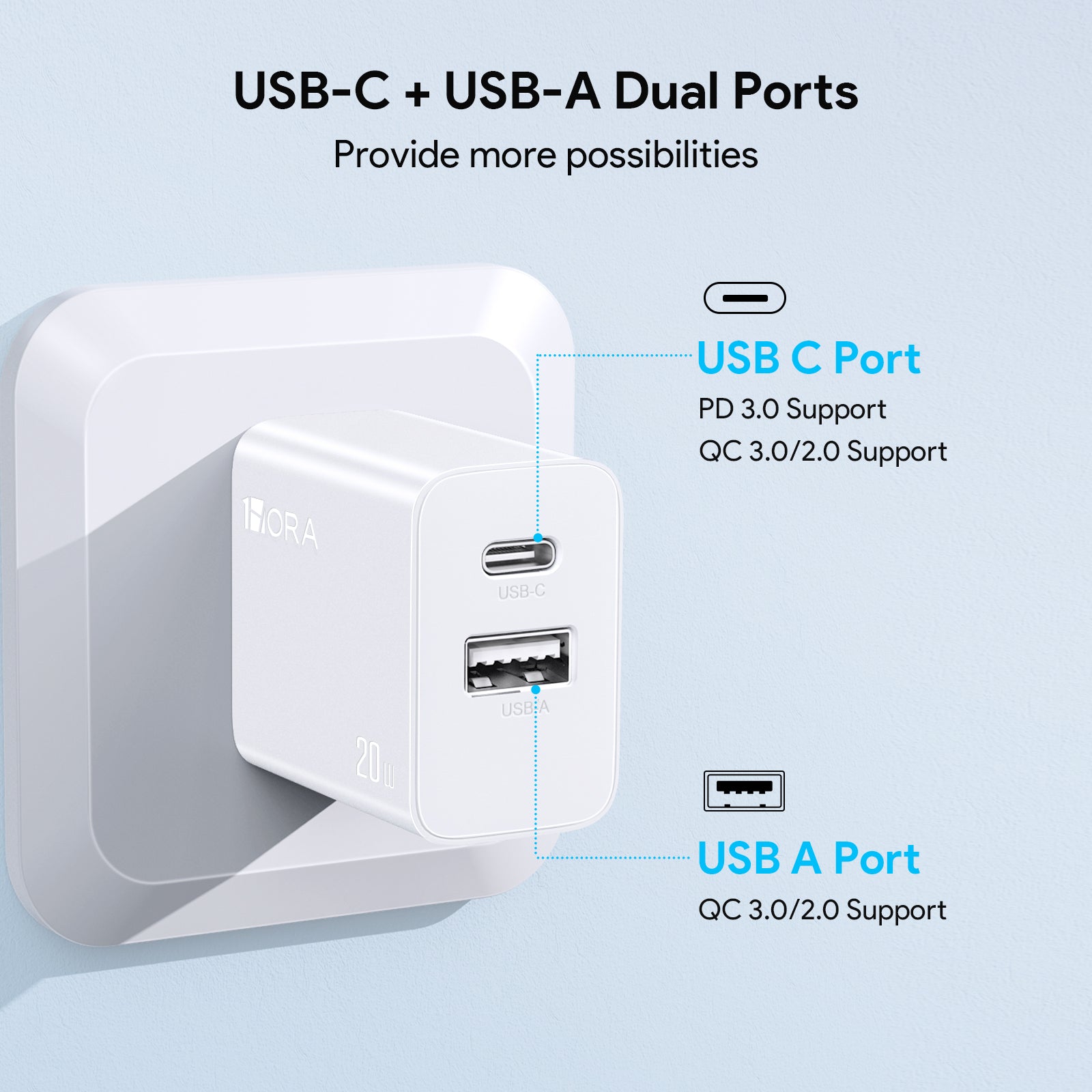 1HORA 20W Charger dual U+C White (GAR161B)