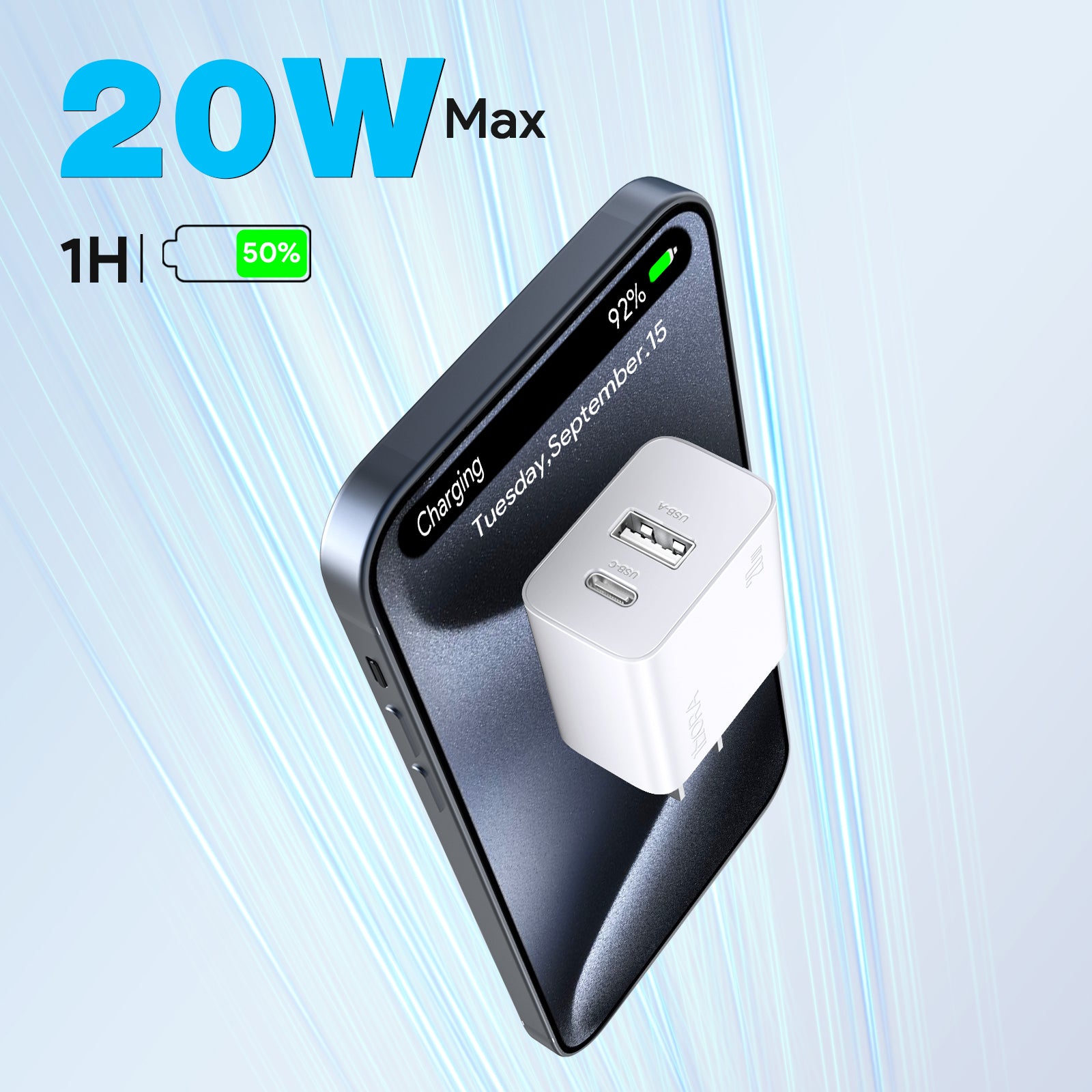 1HORA 20W Charger dual U+C White (GAR161B)