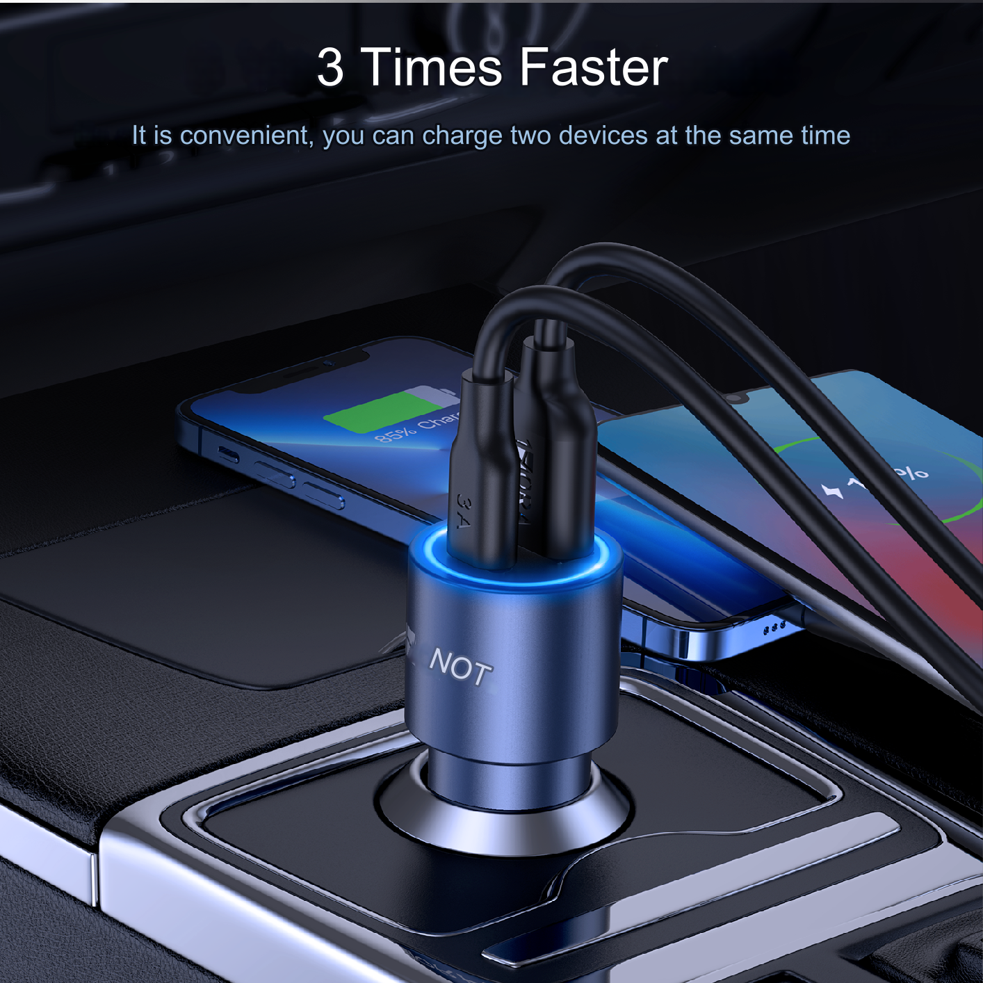 1HORA PD20W+18W Circular Aluminium+ABS+PC C Port Car Charger+C TO C cable set Black(GAR241)