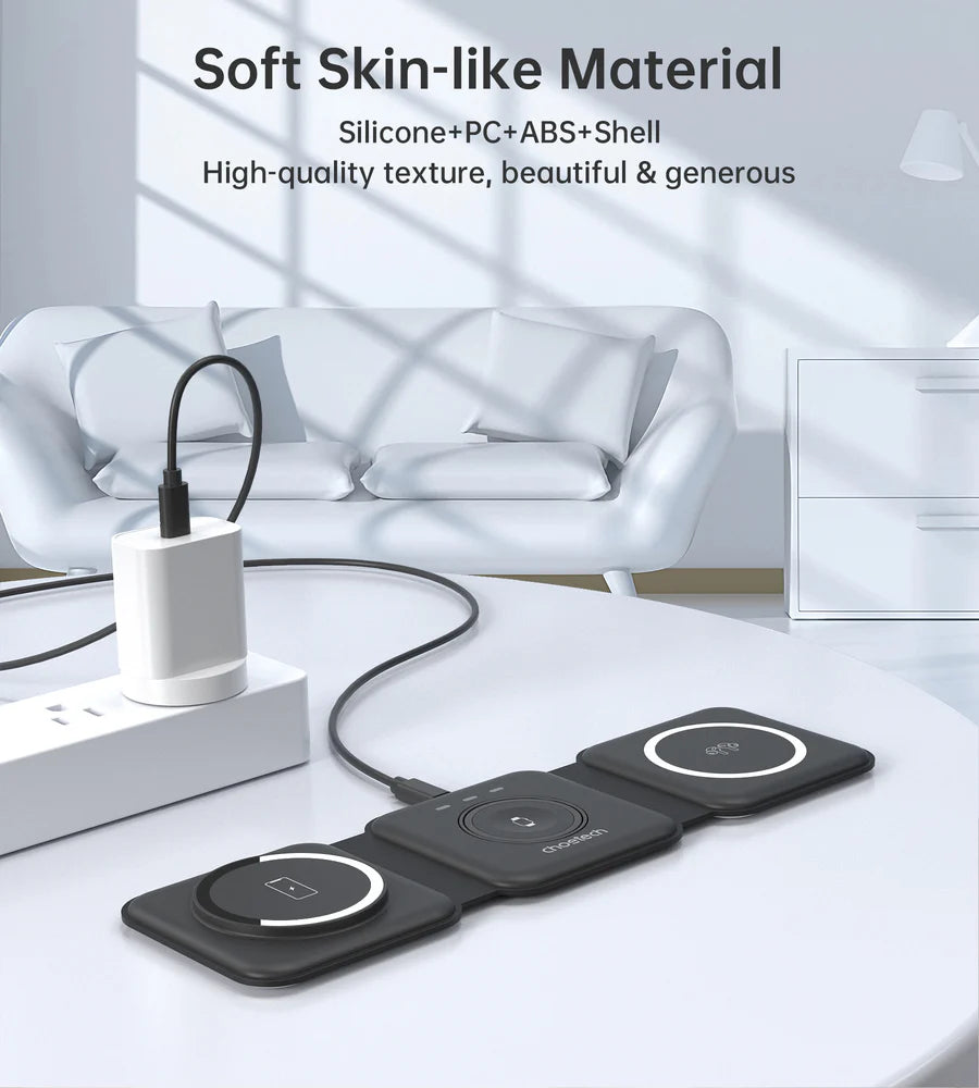 T588-F Choetech 3 in1 Foldable Magnetic wireless charger station for iPhone 12/13/14 series, Air Pods Pro and iWatch charger BK