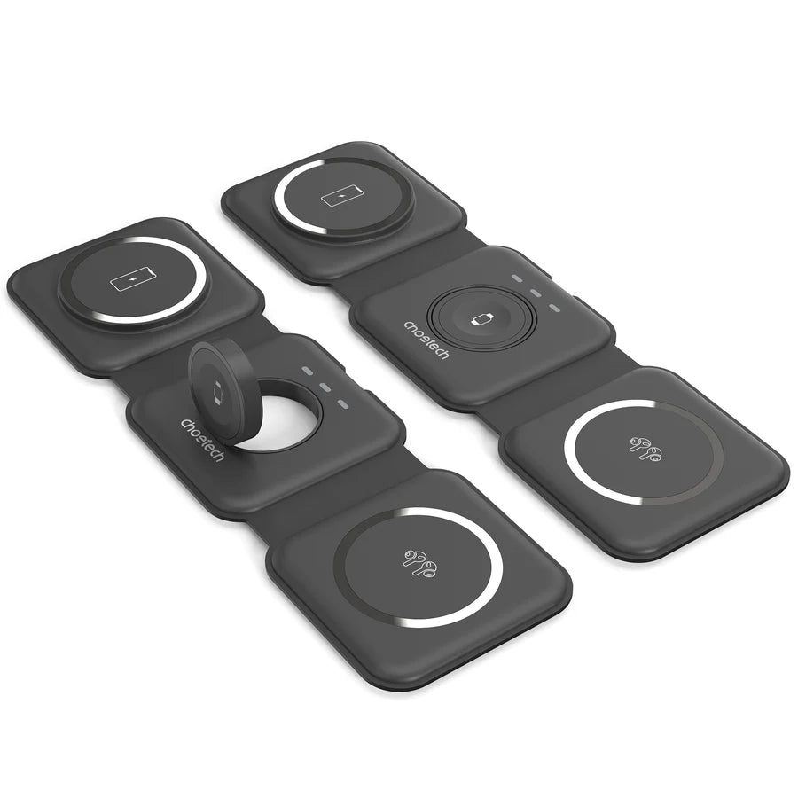 T588-F Choetech 3 in1 Foldable Magnetic wireless charger station for iPhone 12/13/14 series, Air Pods Pro and iWatch charger BK