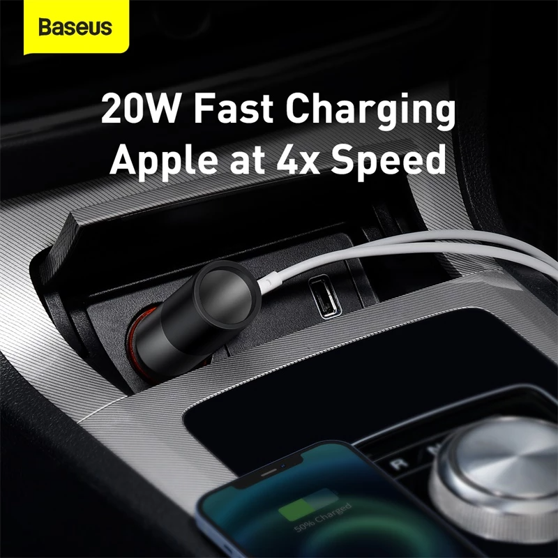 Baseus Share Together Fast Car Charger Cigarette Lighter Expansion Port U+C 120W