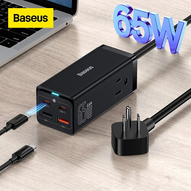 Baseus GaN3 Pro Desktop Powerstrip AC+2U+2C 65W CN Fast Charging Type-C 100W Cable