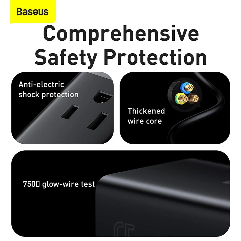 Baseus GaN3 Pro Desktop Powerstrip AC+2U+2C 65W CN Fast Charging Type-C 100W Cable