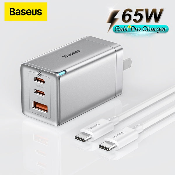 Baseus GaN3 Pro Fast Charger 2*Type C + USB 65W CN Silver