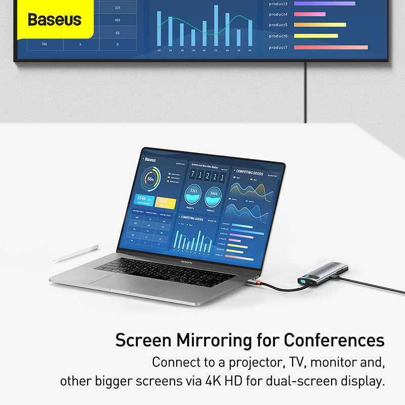 Baseus Metal Gleam Series 7 in 1 Multifunctional Type-C To Type C + HDMI + 2*USB + PD + SD/TF Hub