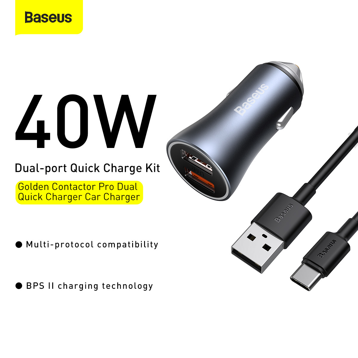 Baseus Golden Contactor Pro Dual Quick Car Charger U+C 40W