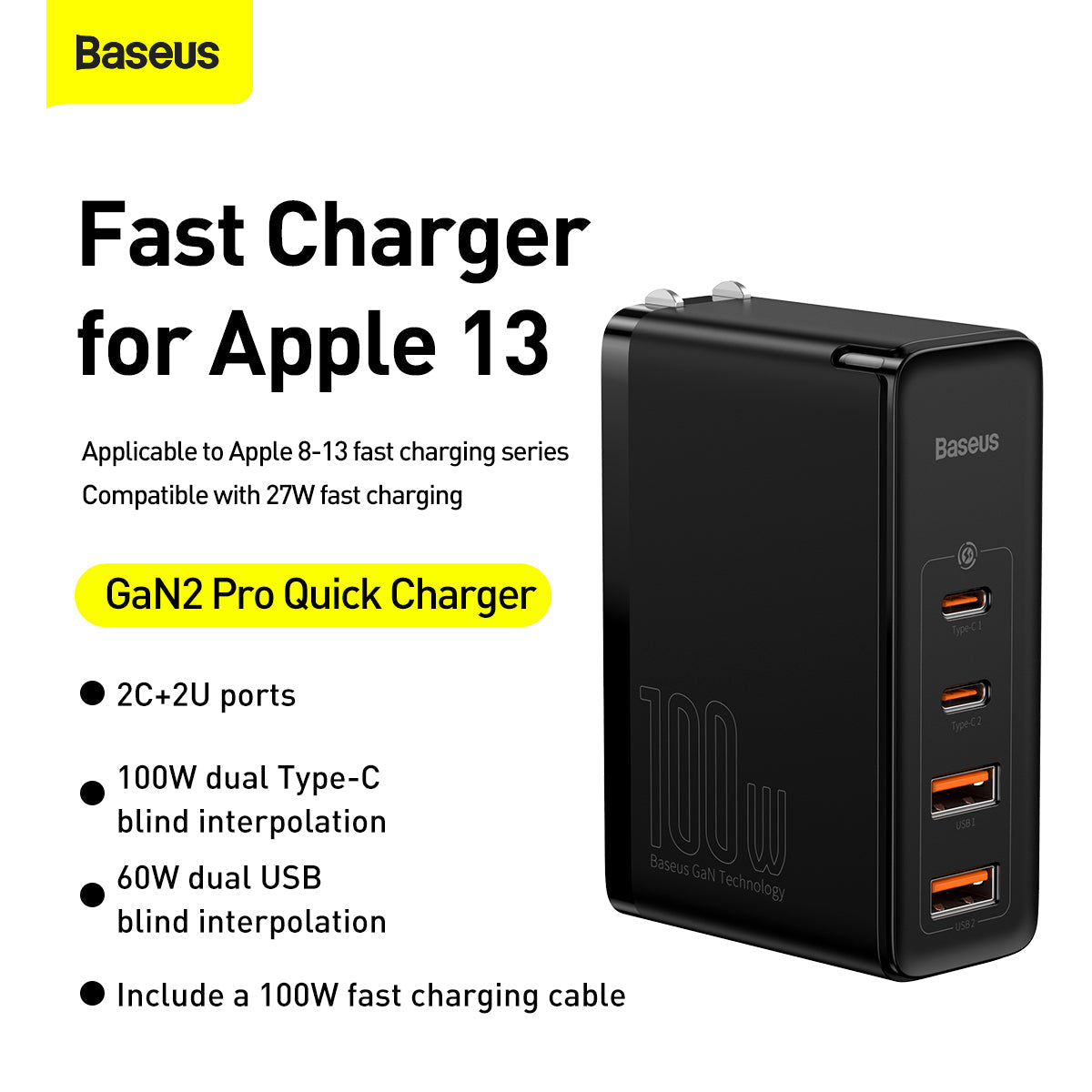 Baseus GaN2 Pro Quick Charger 2C+2U 100W CN Black