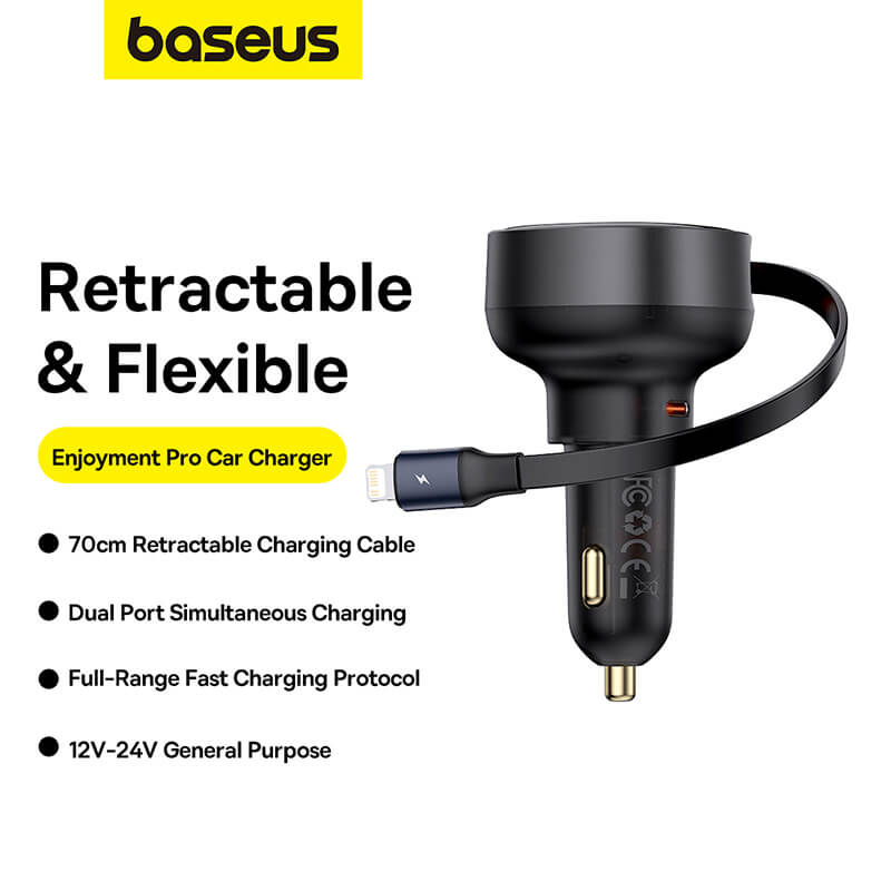 Baseus Enjoyment Pro Car Charger C+Retractable iP Cable 55W