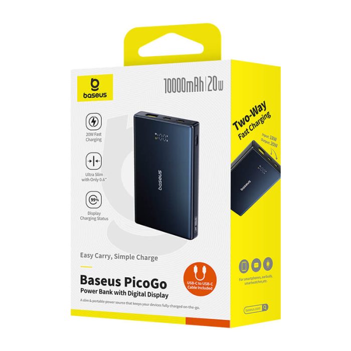 Baseus PicoGo Power Bank with Digital Display Dual Type C 10000mAh 20W Cosmic Black