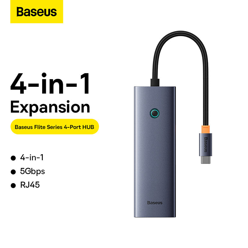 Baseus Flite Series 4-Port HUB Space Grey（Type-C to USB3.0*3+RJ45*1）