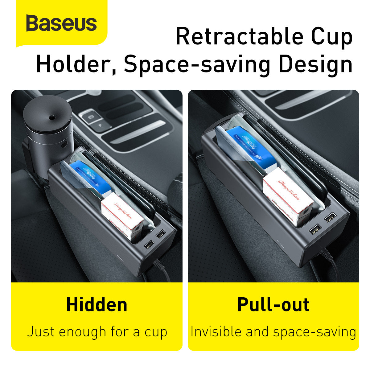 Baseus Deluxe Metal Armrest Console Organizer Dual USB Power Supply