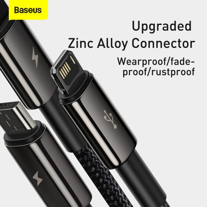 Baseus Tungsten Gold 3 in 1 Fast Charging Data Cable USB to Micro + iPhone + Type C 3.5A 1.5m Black