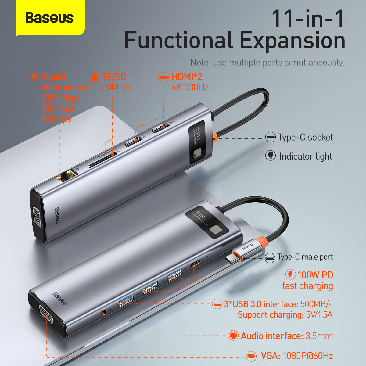 Baseus Metal Gleam Series 11 in 1 Type-C Multifunctional Hub