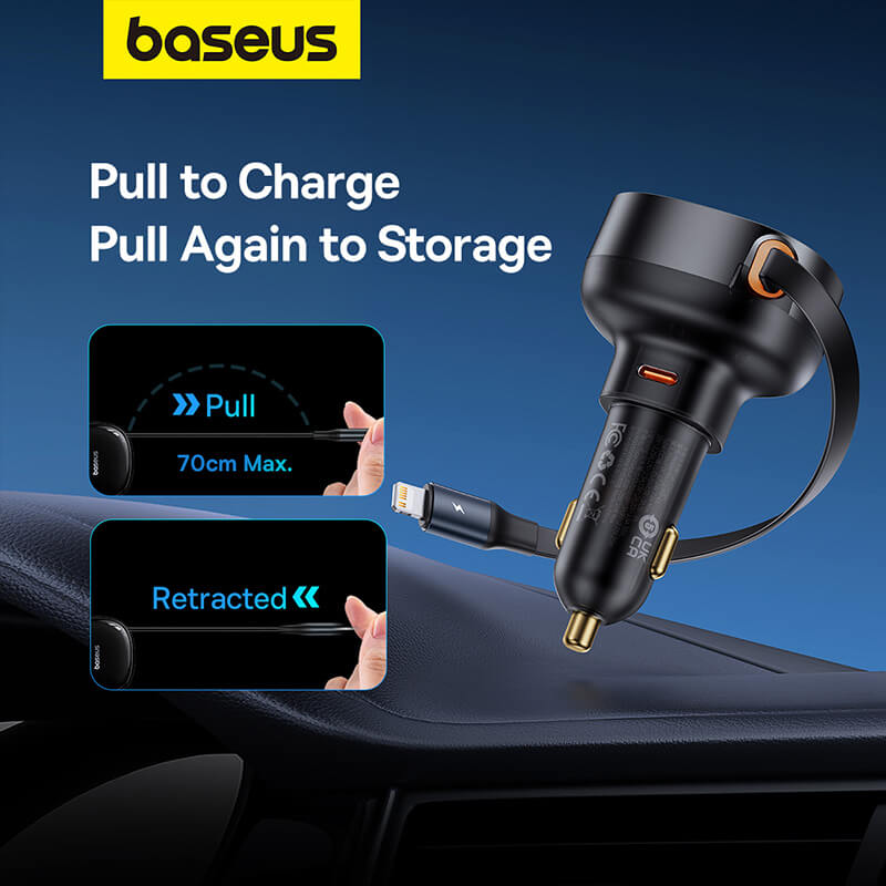 Baseus Enjoyment Pro Car Charger C+Retractable iP Cable 55W