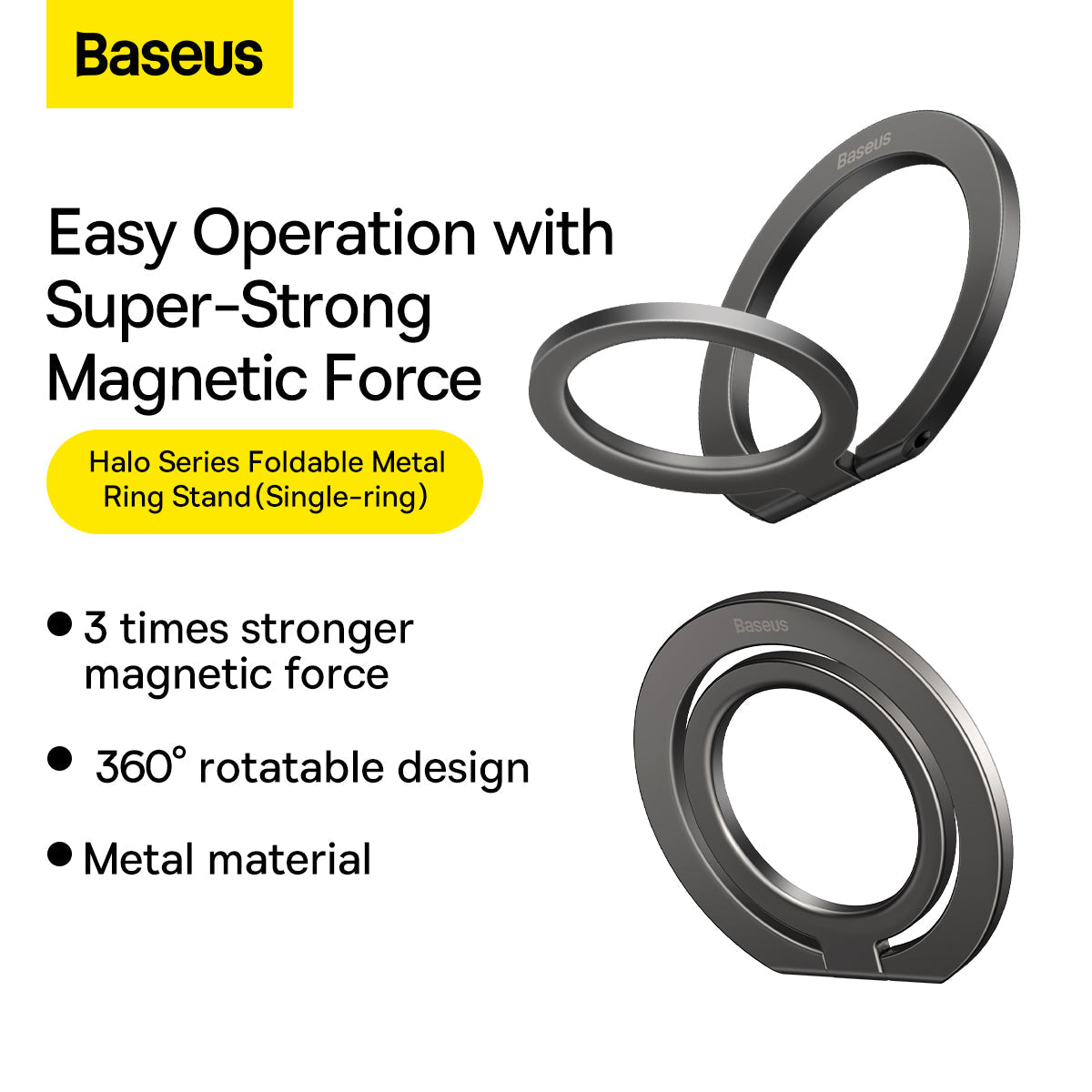 Baseus Halo Series Foldable Metal Ring Stand Single-Ring Grey