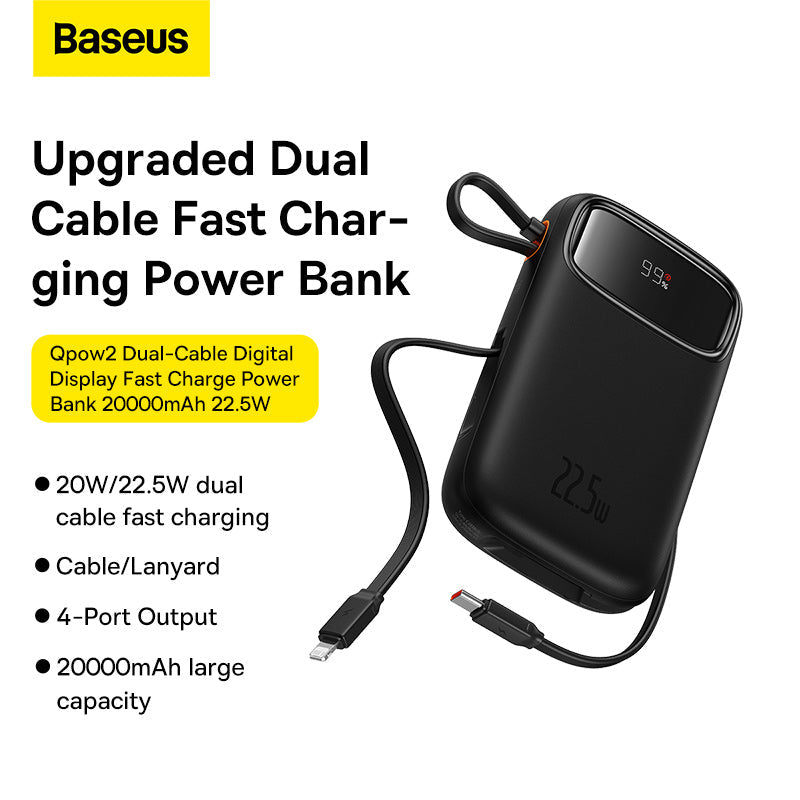 Baseus Qpow2 Dual-Cable Digital Display Fast Charge Power Bank 20000mAh 22.5W