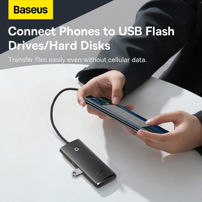 Baseus Lite Series 4-Port USB-A HUB Adapter (USB-A to USB 3.0*4) 25cm Black