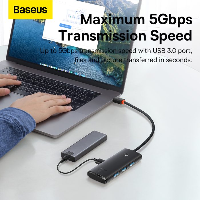 Baseus Lite Series 4-Port USB-A HUB Adapter (USB-A to USB 3.0*4) 25cm Black