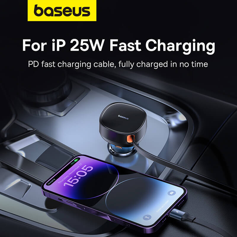 Baseus Enjoyment Pro Car Charger C+Retractable iP Cable 55W