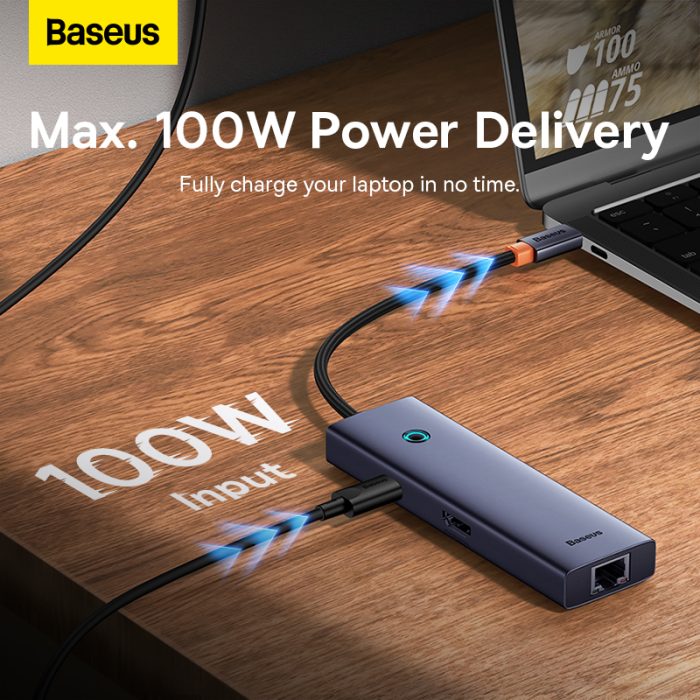 Baseus UltraJoy Series 6-Port HUB Docking Station Space Grey（Type-C to HDMI4K@30Hz*1+USB 3.0*3+PD*1+RJ45*1）