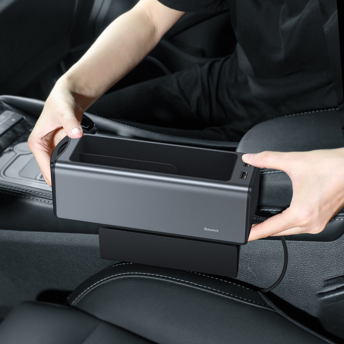 Baseus Deluxe Metal Armrest Console Organizer Dual USB Power Supply