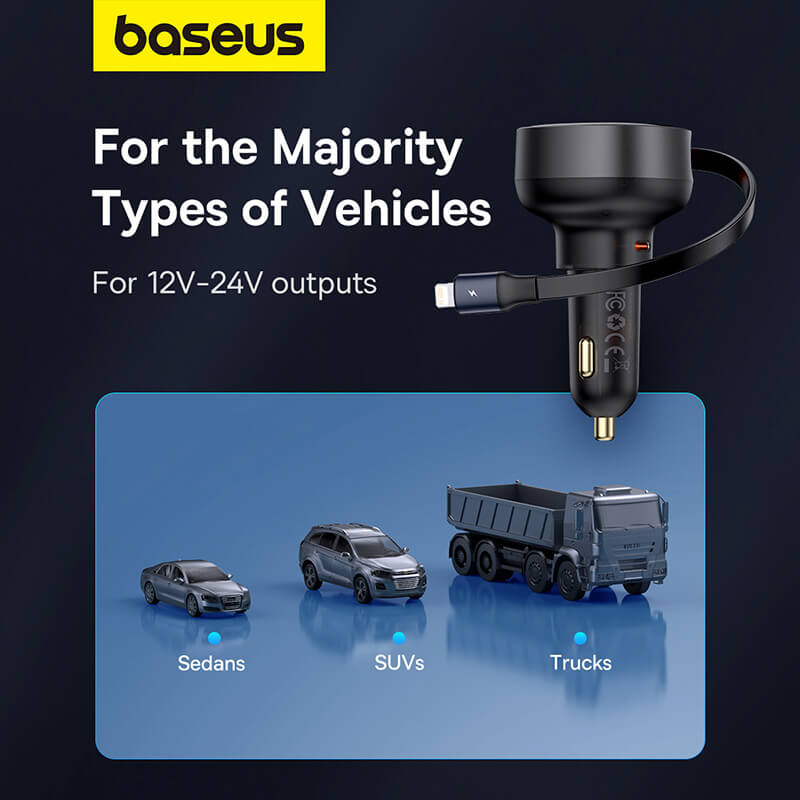 Baseus Enjoyment Pro Car Charger C+Retractable iP Cable 55W