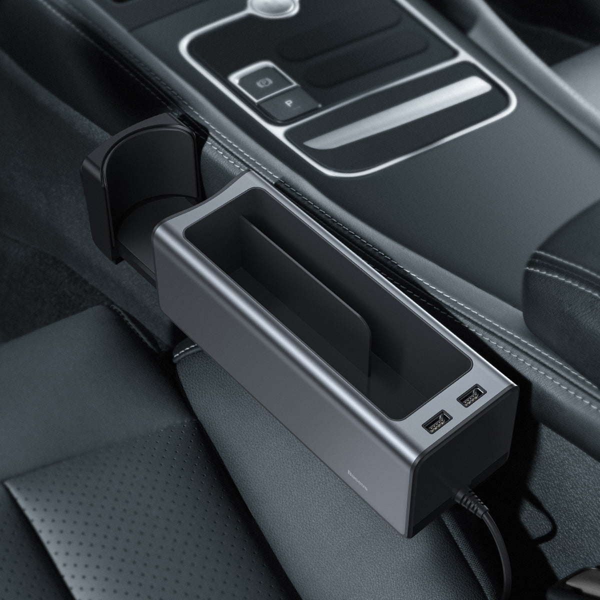 Baseus Deluxe Metal Armrest Console Organizer Dual USB Power Supply