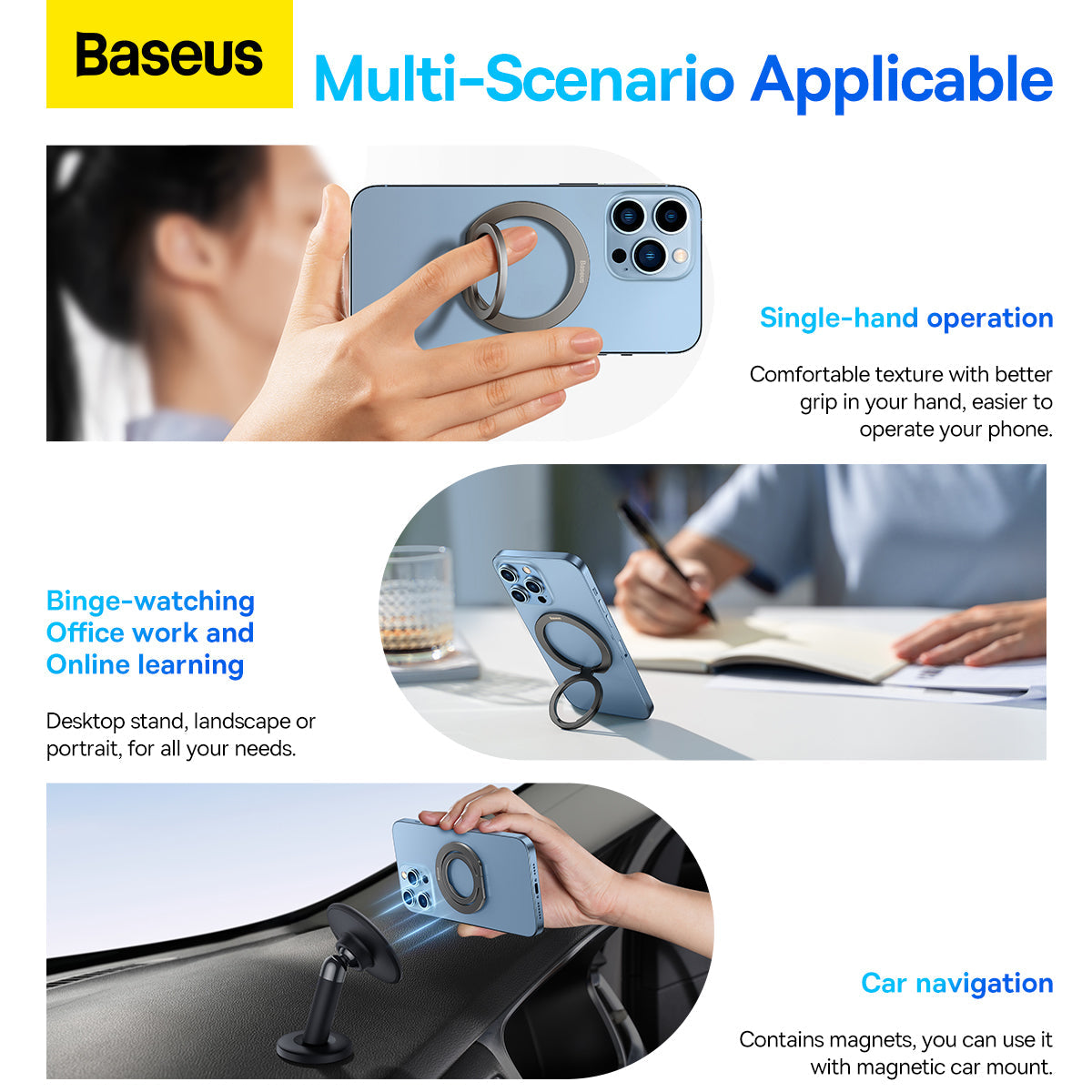 Baseus Halo Series Foldable Metal Ring Stand Single-Ring Grey