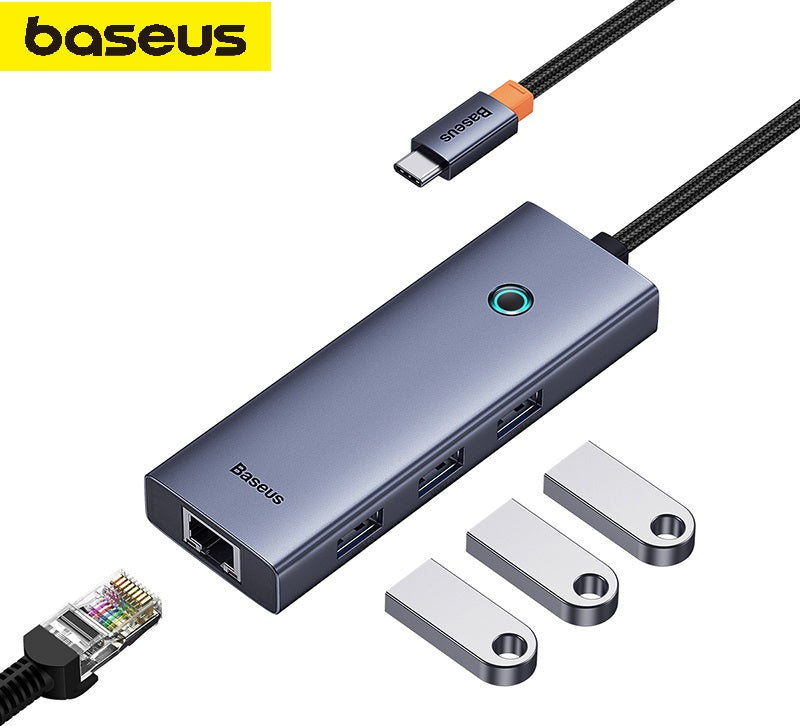 Baseus Flite Series 4-Port HUB Space Grey（Type-C to USB3.0*3+RJ45*1）