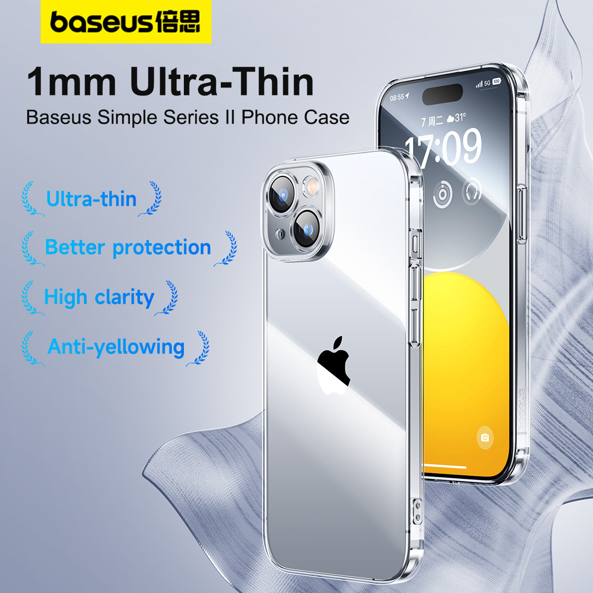 Baseus Simple Series II Phone Case for iPhone 15 Pro/15 Pro Max Clear