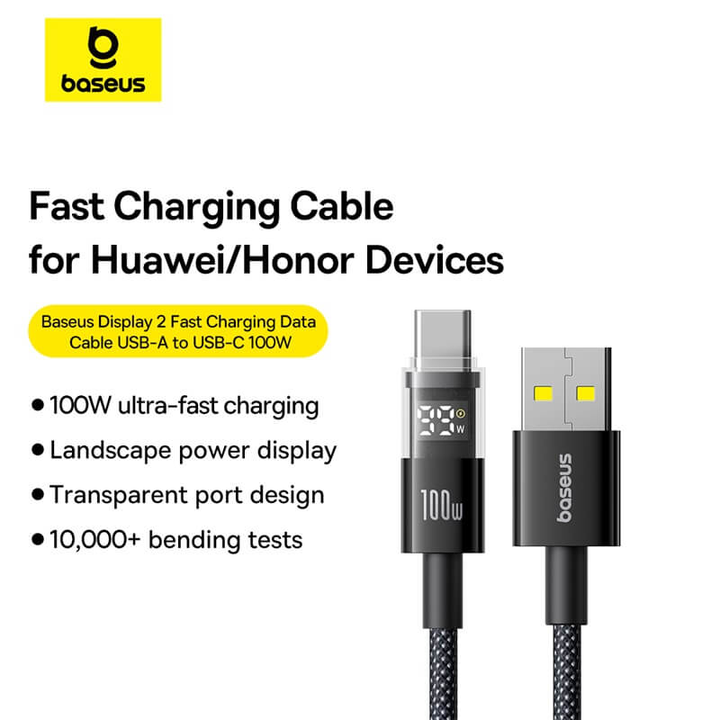 Baseus Display 2 Fast Charging Data Cable USB-A to USB-C 100W