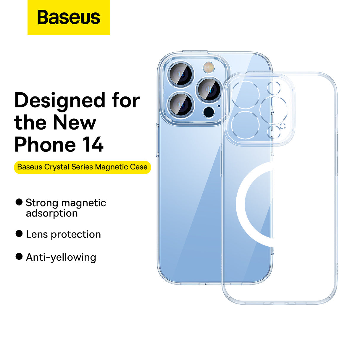 Baseus Crystal Series Magnetic Case For iPhone 14 Pro Tempered Glass + Cleaning Kit Clear